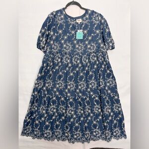 Hayden Navy Eyelet Lace Puff Sleeve Dress NWT 1XL